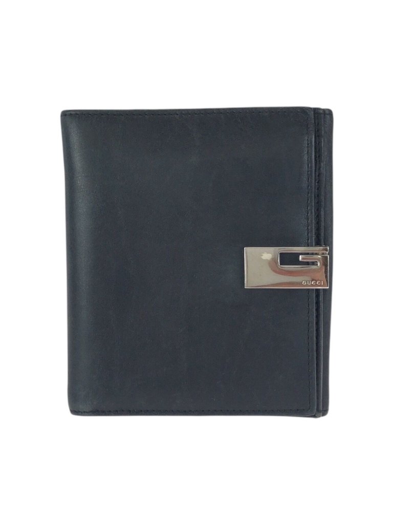 Gucci Black Silver Leather 035 Fold Wallet Compact